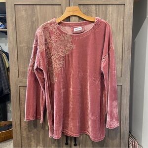 Time For Me Velvet Embroidered Tunic Top Pink medium